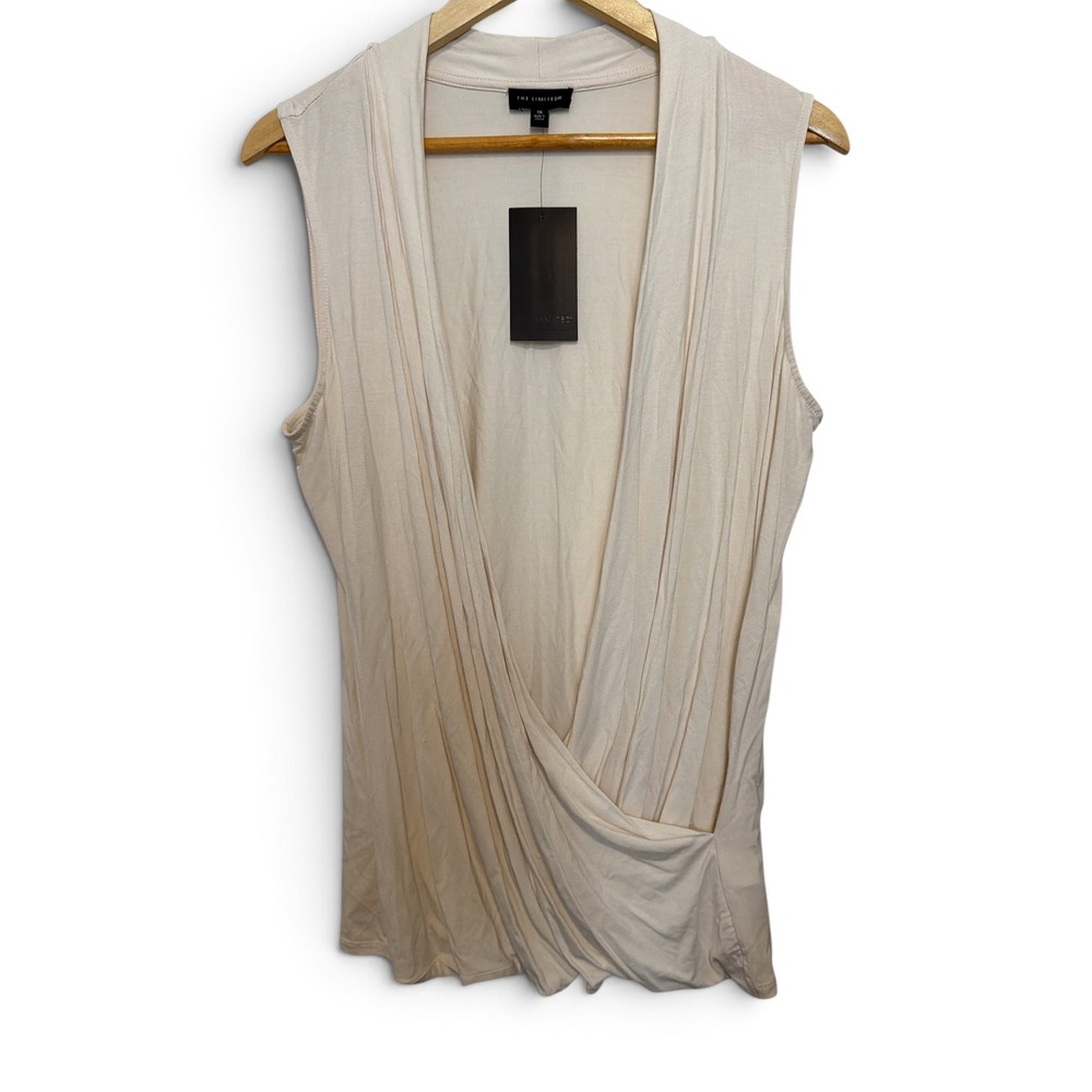 The Limited Women Creamy White Sleeveless Surplice Pleated Blouse 1X NWT
